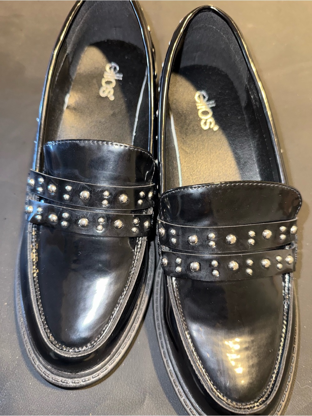 Geox Black Patent Leather Studded Loafers